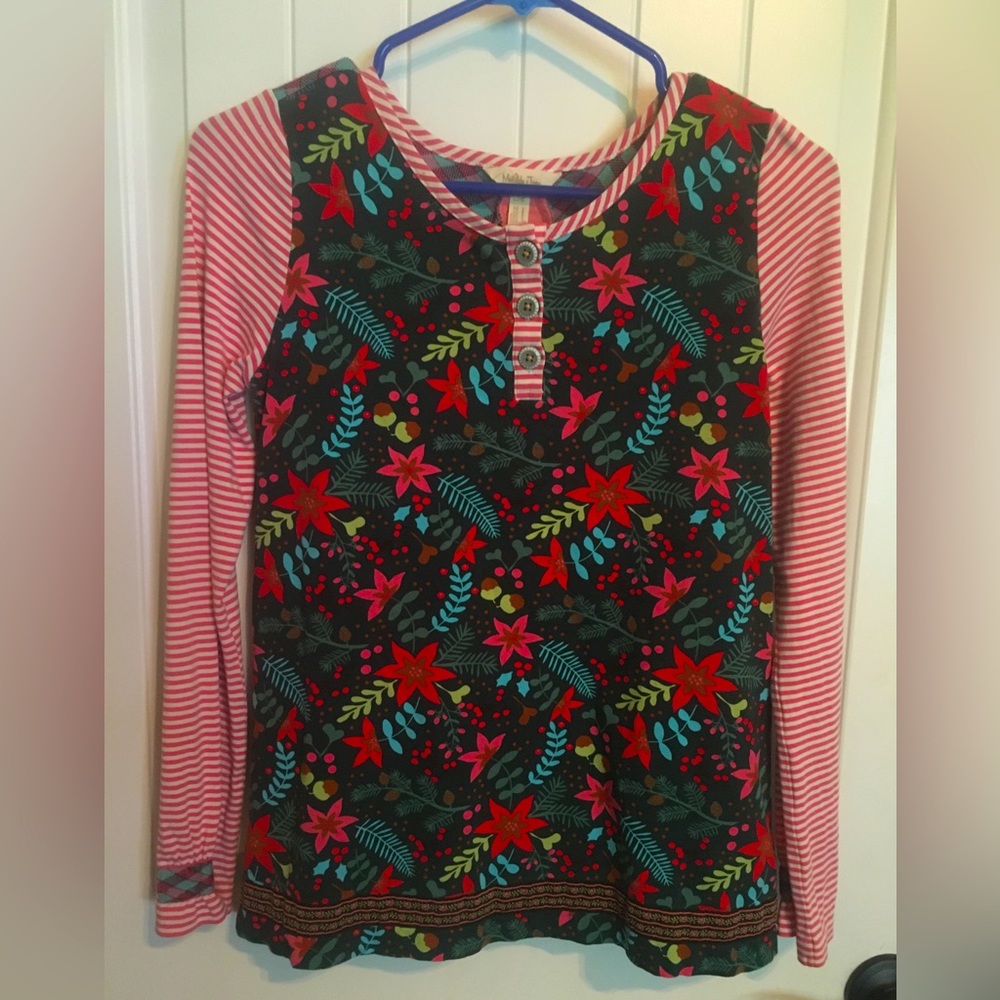 MATILDA JANE Poinsettia Candy Cane Stripe Top size 14